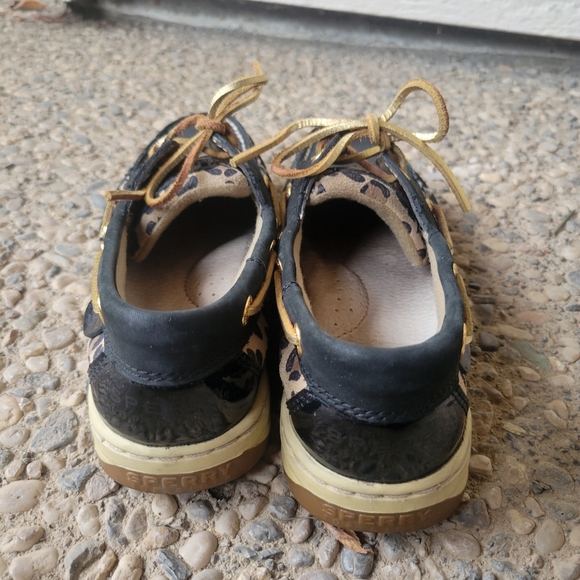 Sperry Black and Cheetah Print Top-Siders with Gold Laces - Picture 8 of 11